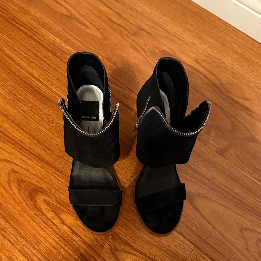 Black Suede Ankle Sandals with Block Heel